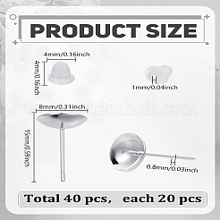 304ステンレススチールスタッドピアス金具20個  片穴パーツ用  銀  15x8mm  ピン：0.8mm&nbsp;STAS-LP0005-42