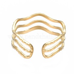 304 Stainless Steel Triple Line Wave Open Cuff Ring&nbsp;RJEW-T023-02G