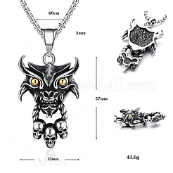 ハロウィン 304ステンレススチール製悪魔の頭蓋骨ペンダントネックレス（男性用）  アンティークシルバー＆ステンレス鋼の色  23.62インチ（60cm）&nbsp;WG53C55-01