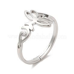 Non-Tarnish 304 Stainless Steel Hollow Lotus Adjustable Ring for Women&nbsp;RJEW-M149-32P