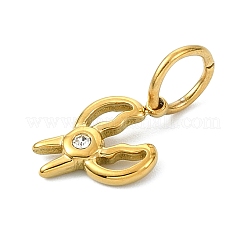 304ステンレススチールラインストーンペンダント  ゴールドカラー  シザーチャーム  12x9x2mm  穴：5mm&nbsp;STAS-A145-04K-G
