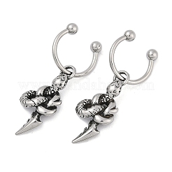 スネーク 316 サージカルステンレススチール ダングル ハーフフープ イヤリング 女性用  アンティークシルバー  32.5x10mm  内径：9.93mm  ピン：1.2mm（17ゲージ）&nbsp;EJEW-G416-50AS