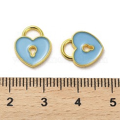 合金エナメルチャーム  ゴールドカラー  ハート南京錠チャーム  ライトスカイブルー  12.5x11x1mm  穴：3x4mm&nbsp;ENAM-R145-12G-02