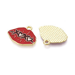 バレンタインデー合金エナメルペンダント  チャームリップ  ゴールドカラー  ファイヤーブリック  16x20x1mm  穴：1.6mm&nbsp;ENAM-T023-23A