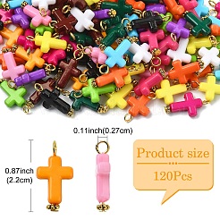 130色アクリルクロスペンダント13個  金色の鉄銅線ループ付き  ミックスカラー  22mm  穴：2.7mm  10個/スタイル&nbsp;PALLOY-YW031