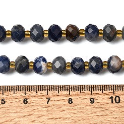 天然石ソーダライトビーズ連売り  ファセットロンデルビーズ  シードビーズで  グレードAB  8x6~6.5mm  穴：1mm  約23~24個/連  7.68''（19.5cm）〜8.07''（20.5cm）&nbsp;G-D105-B09-02