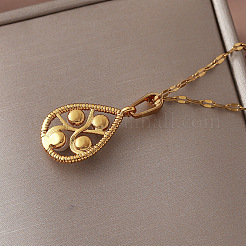 Vintage European 304 Stainless Steel & Imitation Pearl Teardrop Pendant Necklaces for Women&nbsp;NU2800
