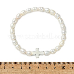 Natural Cultured Freshwater Pearl & Alloy Beads Stretch Bracelets for Women&nbsp;BJEW-JB14103-02