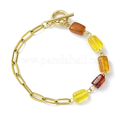 Rectangle Natural Amber Beads Link Bracelets&nbsp;BJEW-JB13765