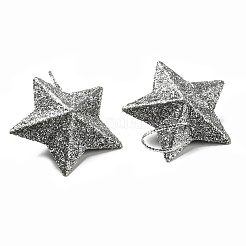 プラスチックグリッタースターペンダント装飾  シルクリボンクリスマスツリー吊り下げ装飾  銀  43x46x16.5mm&nbsp;KY-D019-01C
