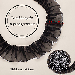 8ヤードのポリエステルプリーツレーストリム  衣服アクセサリー用のフリルレースリボン  ブラック  1-5/8インチ（40mm）&nbsp;OCOR-WH0080-87B
