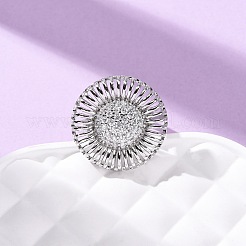 真鍮マイクロパヴェキュービックジルコニアカフスリング  花  カドミウムフリー＆鉛フリー  ラックめっき  長持ちメッキ  プラチナ  21x21mm&nbsp;RJEW-D323-03P