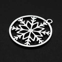 変色しないクリスマス 201 ステンレススチールペンダント  レーザー切断  雪片とリング  ステンレス鋼色  22x20x1mm  穴：1.6mm&nbsp;STAS-R111-JA693