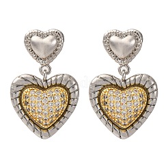 Brass Micro Pave Clear Cubic Zirconia Dangle Earrings&nbsp;EJEW-D322-01P