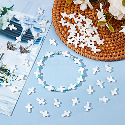 3連売り天然淡水シェルクロスビーズ連売り  ホワイト  15x10x3mm  穴：0.5mm  約26個/連  15.08インチ（38.3cm）&nbsp;BSHE-DC0001-02