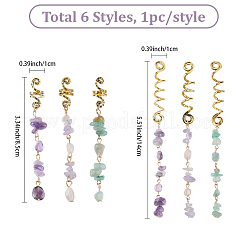 6 個 6 スタイル合金ドレッドヘアビーズ  宝石編組ヘアペンダント装飾クリップ  85~155x10mm  1個/スタイル&nbsp;OHAR-SC0001-12