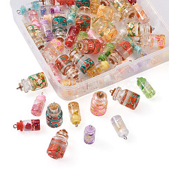 ガラスボトルペンダント  レジン＆ポリマークレイ＆アイアンファインディング＆レジンラインストーン＆ストッパー付き  プラチナ  28~29x15mm  穴：2mm  56個/箱&nbsp;DIY-TA0008-83