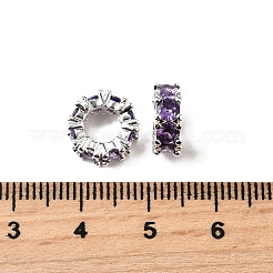 真鍮とキュービックジルコニアのヨーロピアンビーズ  ロンデルホイールスペーサービーズ  銀  ライラック  11x4mm  穴：5mm&nbsp;ZIRC-L041-18D-S