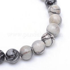 Round Natural Black Silk Stone/Netstone Bead Strands&nbsp;X-G-R345-6mm-20