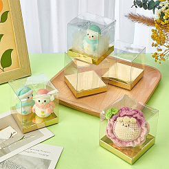 折りたたみ式PVCギフト収納ボックス  金色の紙カードベース付き  正方形  ゴールド  6.1x6.1x6.1cm&nbsp;CON-WH0110-57B