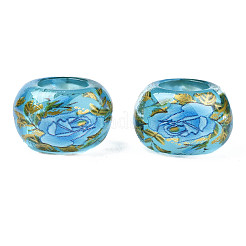 Flower Printed Transparent Acrylic Rondelle Beads&nbsp;TACR-S160-01-B02