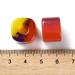 樹脂の大きな穴のヨーロッパのビーズ  正方形  きいろ  11.5~12x15~15.5x15~15.5mm  穴：6mm&nbsp;RESI-U009-02A-01