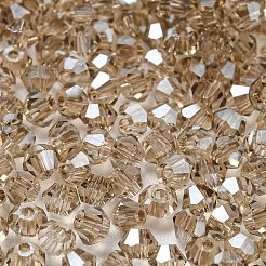 透明な電気メッキガラスビーズ  多面カット  パール光沢メッキ  双円錐形  淡い茶色  2x2mm  穴：0.7mm  約720個/袋&nbsp;EGLA-M030-02A-PL03