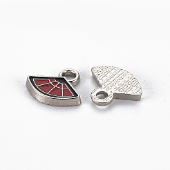ラックメッキ合金エナメルチャーム  カドミウムフリー＆鉛フリー  プラチナ  ファン  ブラウン  11x12.5x2mm  穴：2mm&nbsp;ENAM-N053-46-RS