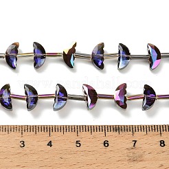 透明なガラスビーズを電気  ムーン  多面カット  半分メッキ  ブラック  4.5x10x3.5mm  穴：0.9mm  約49~50個/連  20.47~20.71''（52~52.6センチメートル）&nbsp;EGLA-H112-05HR-02