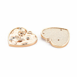 真鍮マイクロパヴェクリアキュービックジルコニアペンダント  ニッケルフリー  バラとハート  18KGP本金メッキ  20x20x2.5mm  穴：1.5mm&nbsp;KK-S364-180