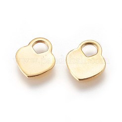 ステンレススチールチャーム201個  空白タグのスタンプ  ハートロック  ゴールドカラー  11.5x10x1mm  穴：4mm&nbsp;STAS-E447-25G