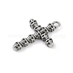 316サージカルステンレスペンダント  スカルクロスチャーム  アンティークシルバー  28x19x3.5mm  穴：2mm&nbsp;STAS-G349-24AS