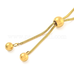 女性用ラウンドビーズ 304 ステンレススチールペンダントネックレス  調節可能なネックレス  18KGP本金メッキ  25.75インチ（65.4cm）&nbsp;NJEW-G137-01G