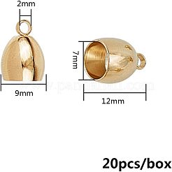 304ステンレススチールコードエンド  エンドキャップ  バレル  ゴールドカラー  12x9mm  穴：2mm  内径：7mm  20個/箱&nbsp;STAS-UN0001-89G