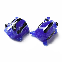 手作りランプワークビーズ  カエル  ブルー  14.5~15.5x11~13x9mm  穴：1.2mm&nbsp;LAMP-T011-13A