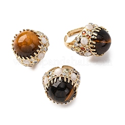 Half Round Natural Tiger Eye Cubic Zirconia Cuff Rings&nbsp;RJEW-M076-01G-03