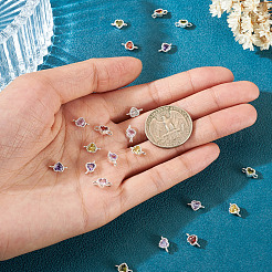 28Pcs 7 Colors Brass Pave Cubic Zirconia Heart Links Connector Charms&nbsp;KK-TA0003-47