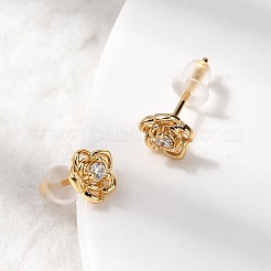 Flower Brass Micro Pave Clear Cubic Zirconia Stud Earrings&nbsp;EJEW-P331-05G