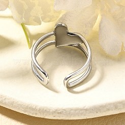 女性用304ステンレススチールオープンカフリング  ハート  ステンレス鋼色  ハート：11.5x11mm  調整可能&nbsp;RJEW-R010-03S