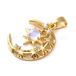 Brass Micro Pave Clear Cubic Zirconia with Glass Pendants&nbsp;KK-G483-02G