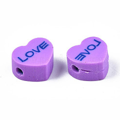 手作り樹脂粘土ビーズ連売り  単語「love」付けのハート  バレンタインデーの  ミックスカラー  8~9x9~9.5x4~5mm  穴：1.6mm  約40個/連  14.06インチ〜14.57インチ（35.7~37cm）&nbsp;CLAY-N006-72