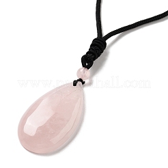 Natural Rose Quartz Pendant Necklace with Nylon Cord for Women&nbsp;NJEW-L464-A05