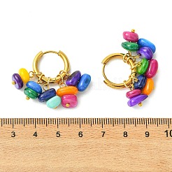 天然淡水貝ビーズのシャンデリアピアス  ナゲット  真鍮とステンレススチールのイヤリング金具付き  カラフル  28mm&nbsp;EJEW-JE07029