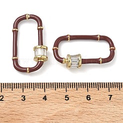 Oval Brass Micro Pave Clear Cubic Zirconia Locking Carabiner&nbsp;KK-H256-01G-02