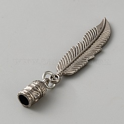 合金コードエンドパーツ  コーンコードロープロック  パーカーの巾着交換  羽  アンティークシルバー  63mm&nbsp;FIND-WH0366-064B-AS