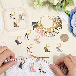 Cat 合金エナメルペンダントロッキングステッチマーカー  真鍮製フレンチフックピアスパーツ  ミックスカラー  3cm  24個/セット&nbsp;HJEW-SC00076