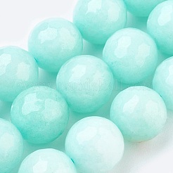 天然石マレーシアジェイドビーズ連売り  染め  多面カット  ラウンド  アクアマリン  6mm  穴：1mm  約66個/連  14.9インチ&nbsp;X-G-K288-6mm-13