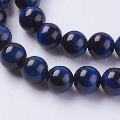 天然石タイガーアイビーズ連売り  グレードA  染め  ラウンド  ミディアムブルー  8mm  穴：1mm  約45~48個/連  15インチ&nbsp;G-G544-8mm-04