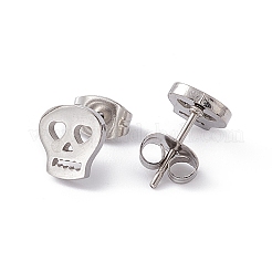 Non-Tarnish 304 Stainless Steel Tiny Hollow Out Skull Stud Earrings for Women&nbsp;STAS-A065-05P