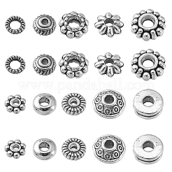 200個10スタイルチベットスタイルアロイスペーサービーズ  ディスクとフラワー  アンティークシルバー  4~7x1~3mm  穴：2mm  20個/スタイル&nbsp;ENAM-CJ0005-28